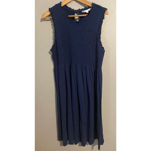 The Nines by Hatch Maternity Dress Womens 2XL Navy Blue Sleeveless Smocked Midi